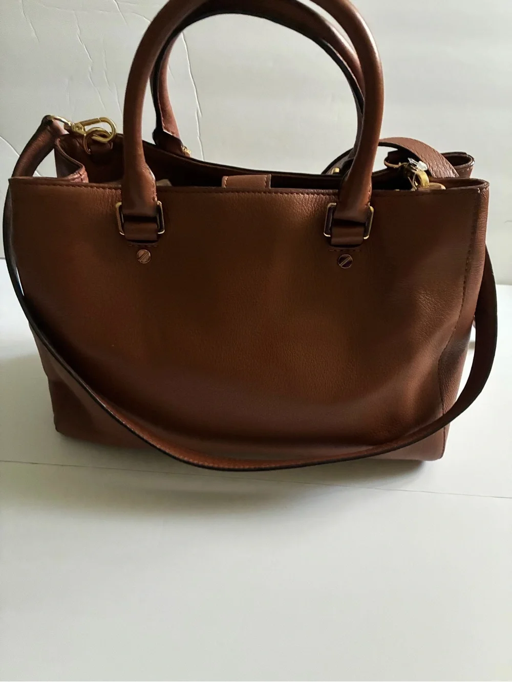 Michael Kors Cognac Leather Satchel with Gold Hardware